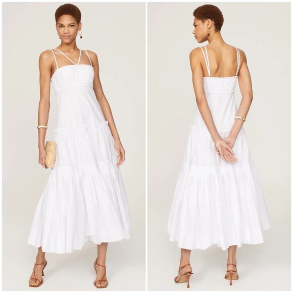 NICHOLAS Novi White Cotton Tiered Long Sun Dress Size 12 - Picture 9 of 11